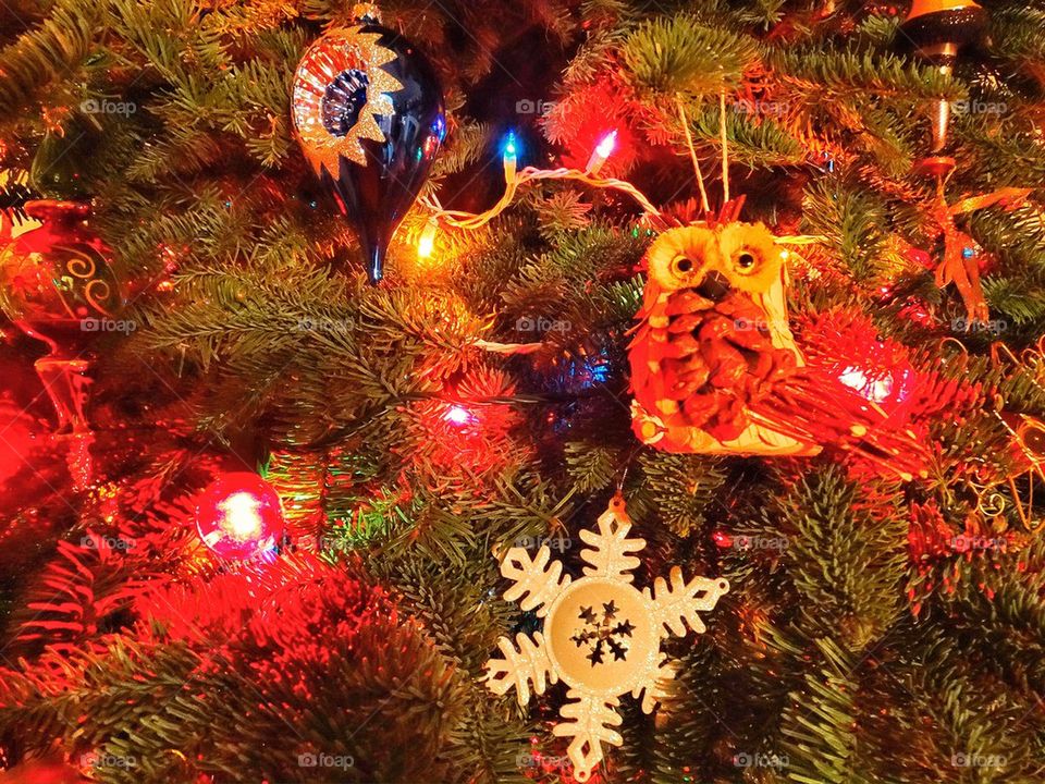 Ornaments on a Christmas tree