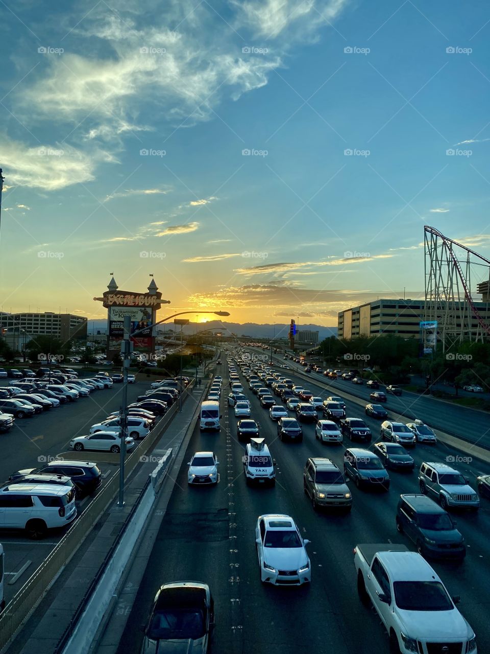 Sunset over Tropicana Avenue in Las Vegas Nevada 