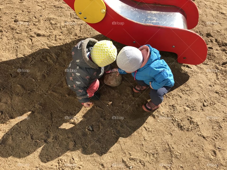 Kids found a stone 