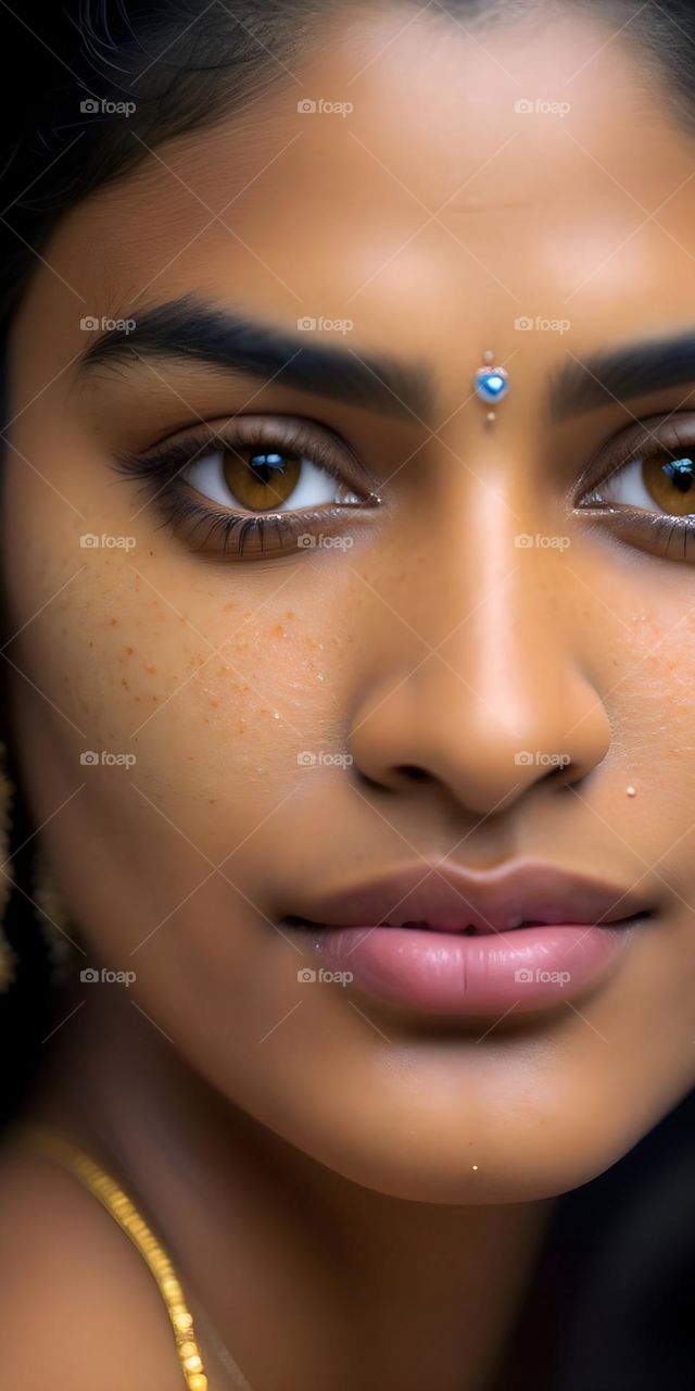 Beautiful Indian Lady Half Face Portrait