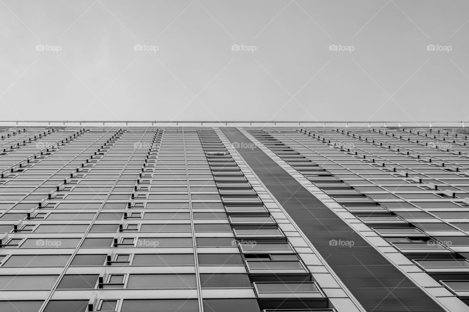 B & W Looking Up Modern Glass Building