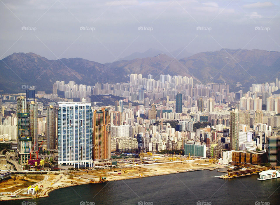 City and mountains in Hong Kong