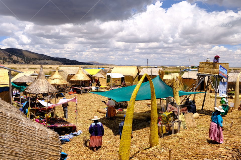 People in los uros puno Peru