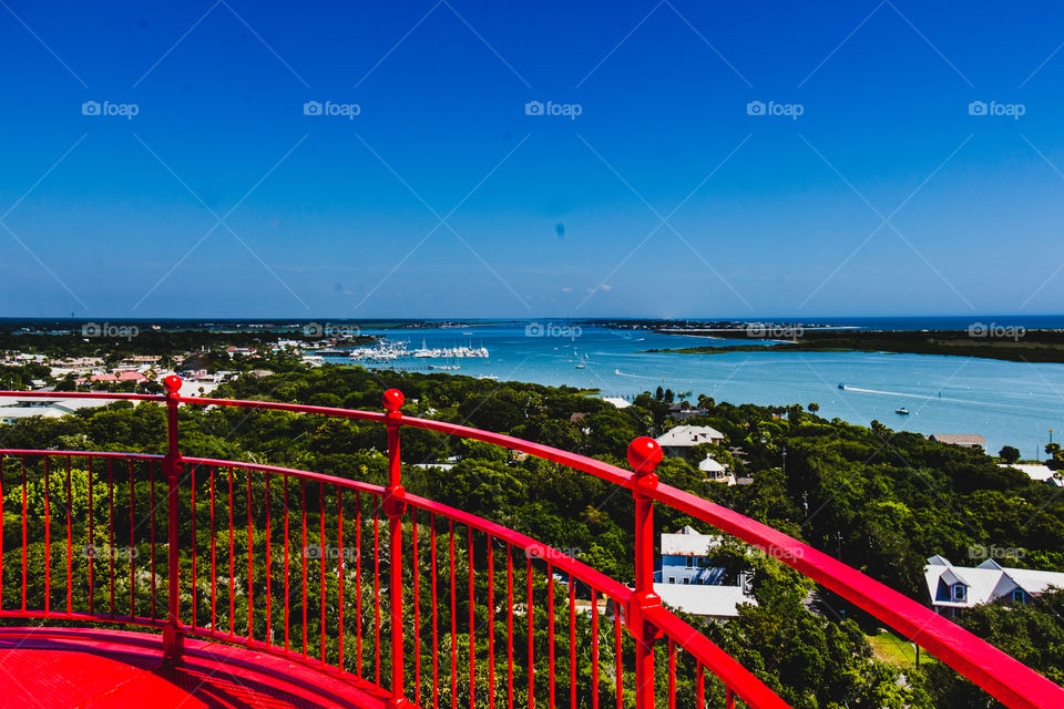Ocean view from the lighthouse. Looking towards the ocean from the top of the Saint Augustine lighthouse on a clear day 