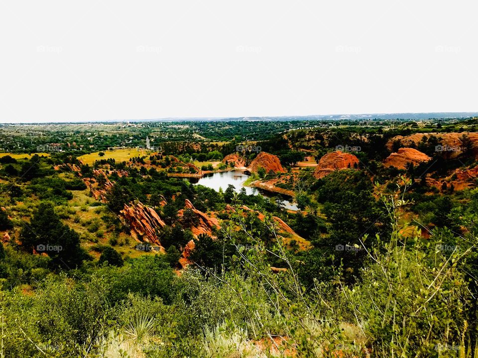 View from the top of one of the hiking trails at Red Rock open space in Colorado Springs, Colorado