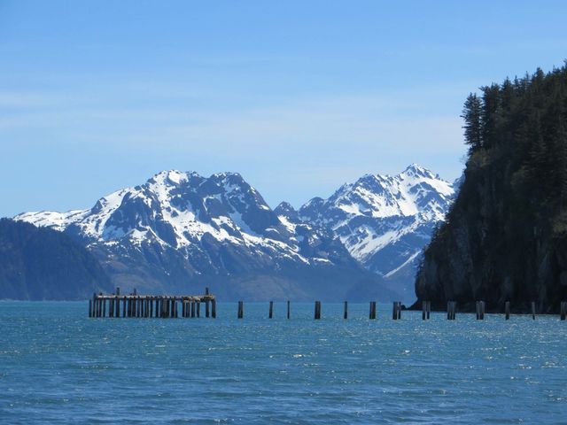 Snowy mountain and lake