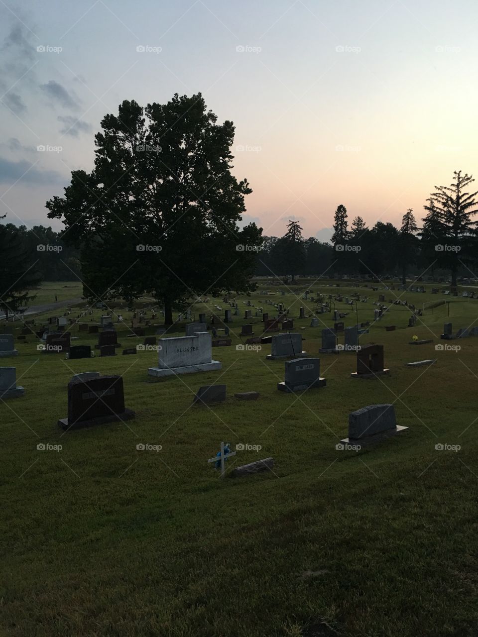 Graveyard at dusk. 