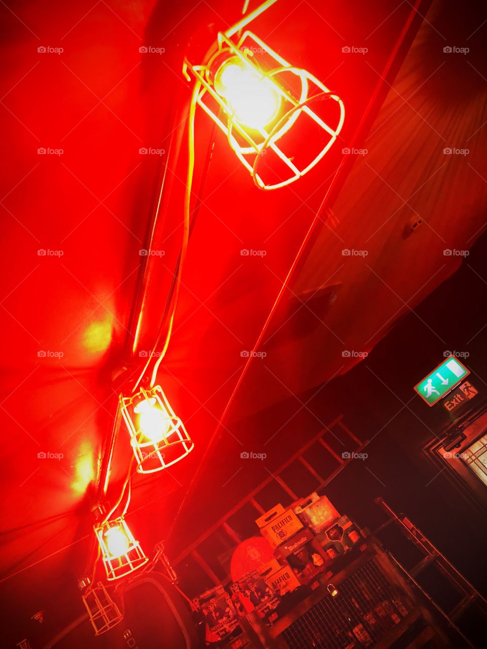 Red string maintenance lights for alternative effect in this quirky bar