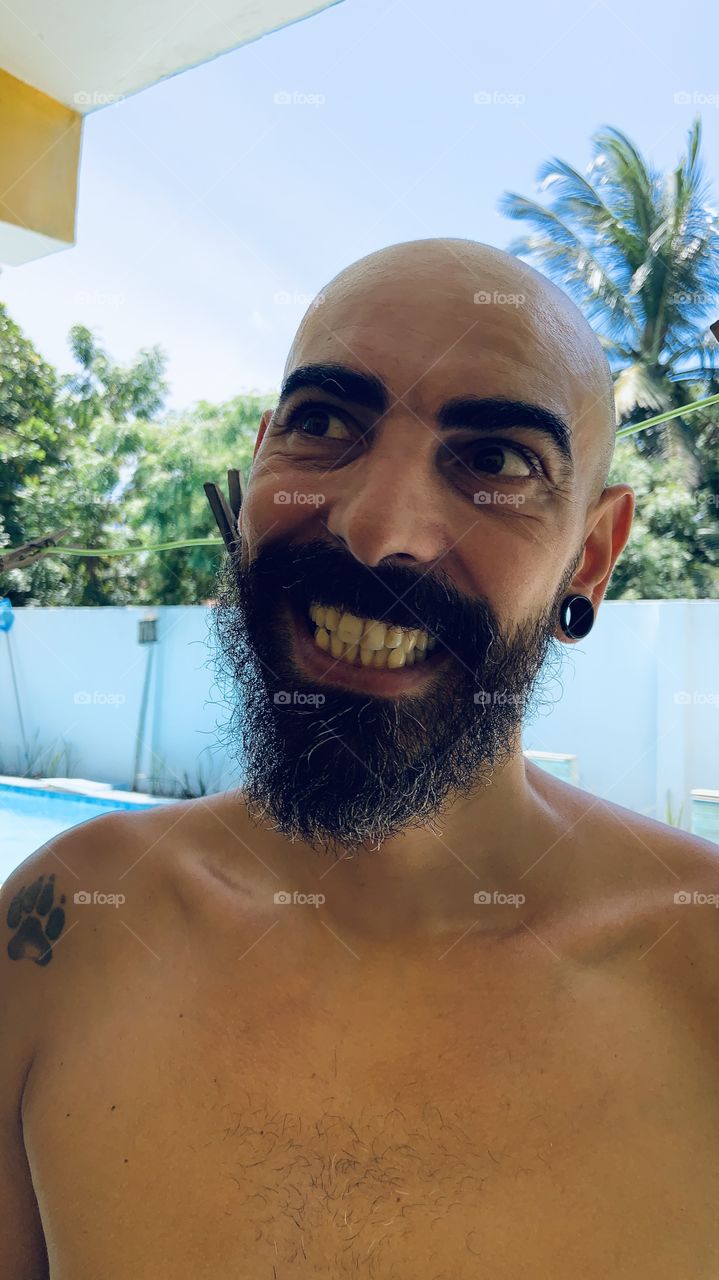 Portrait man with beard smiling 