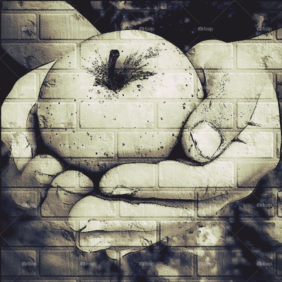 Apple in hands, wall art