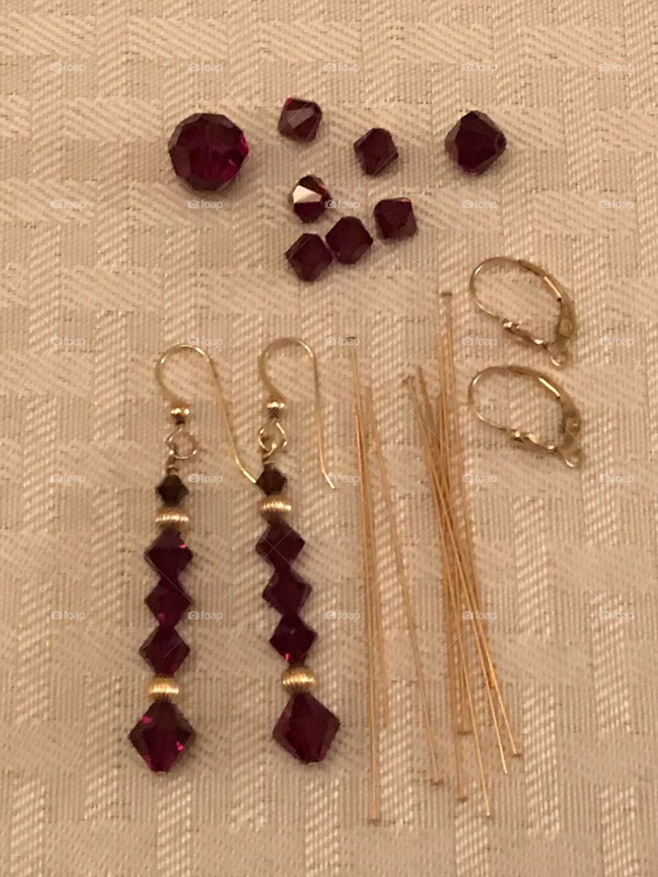 Making ruby crystal earrings 