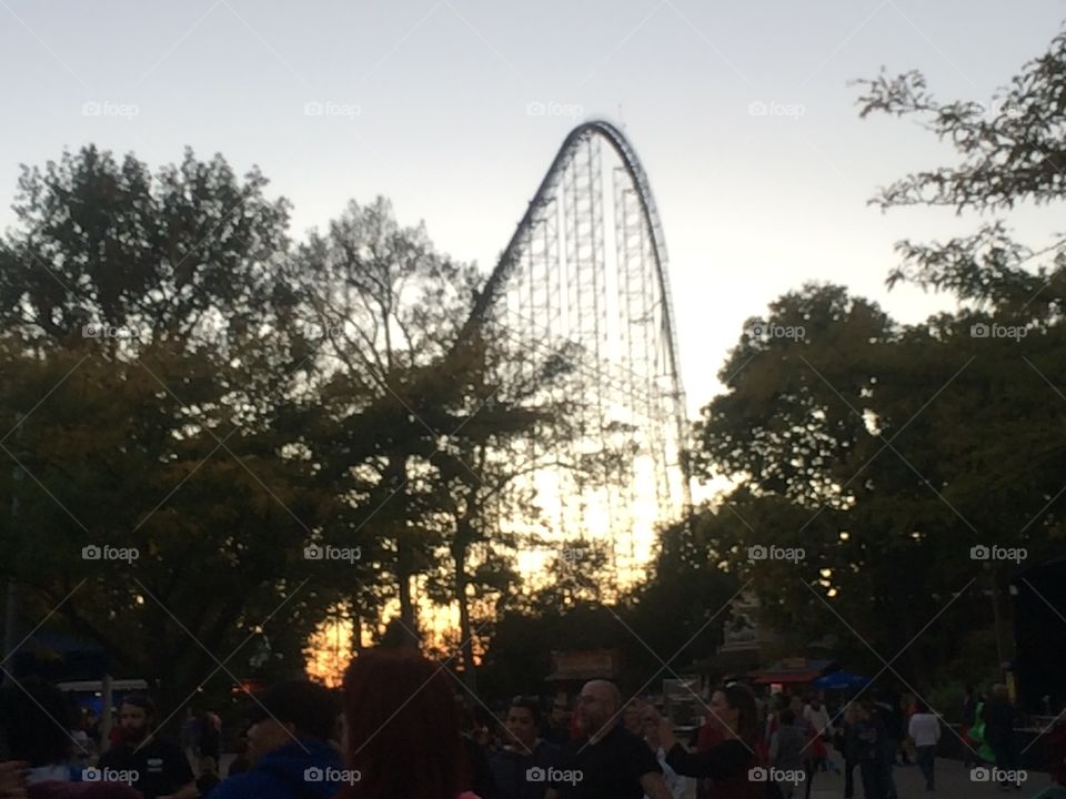 The millennium force at cedar point during sunset