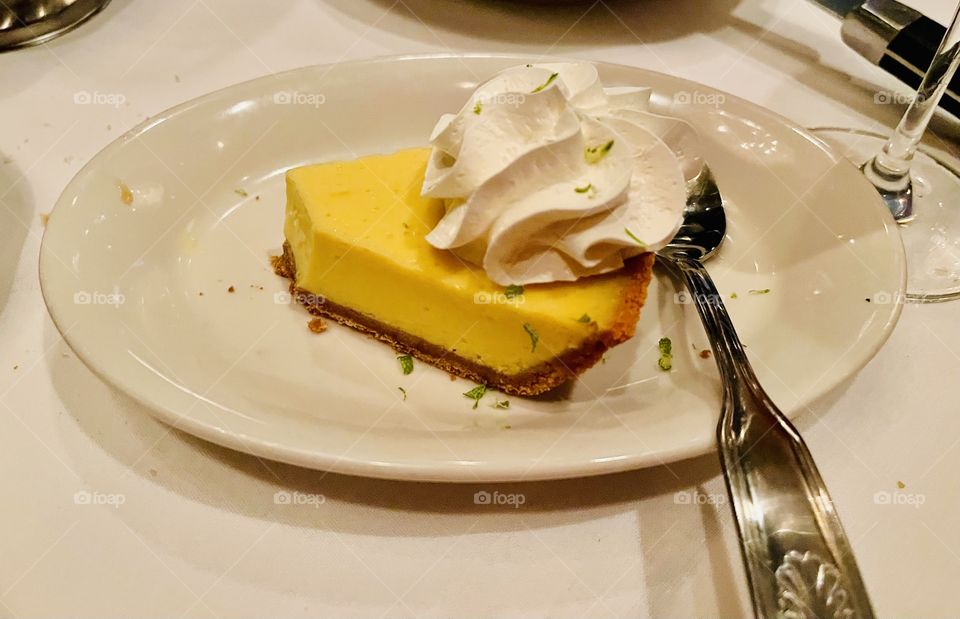 Dessert  - Key lime pie. Sweet and tart with a dollop of whipped cream. Delicious, yummy. 