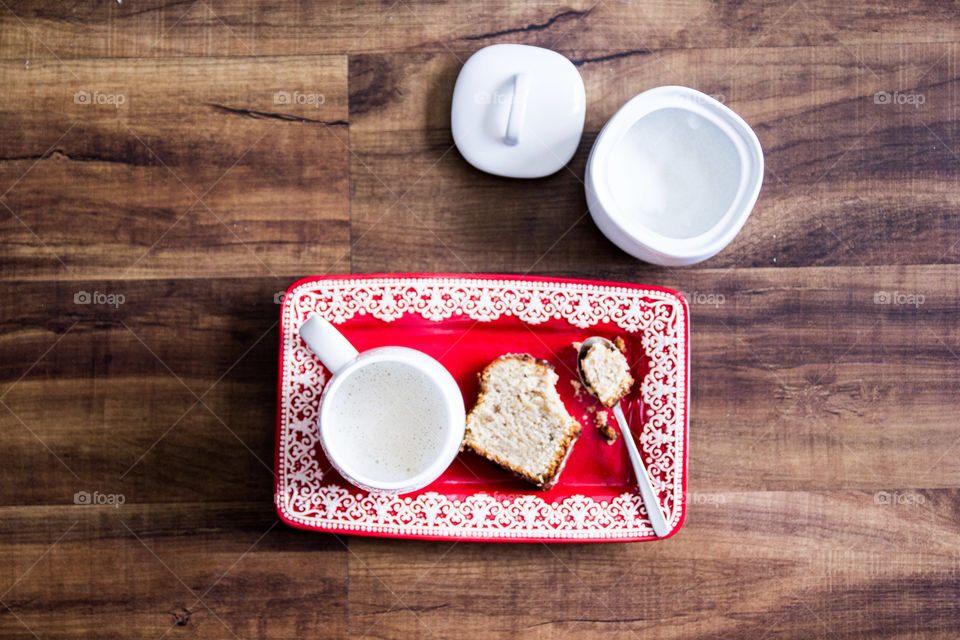 High angle view of sweet food on tray