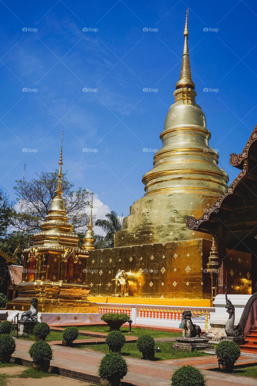 Golden stupas of Wat Phra Singh in Chiang Mai, Thailand 