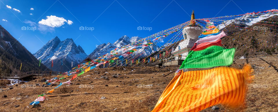 Prayer flags fluttering in the wind