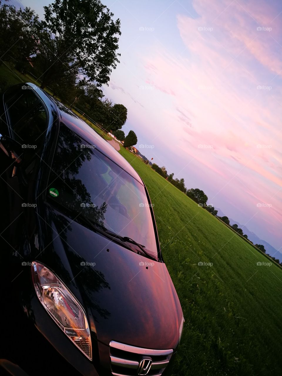 car in the evening