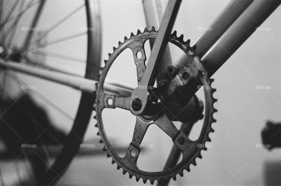 Naked bicycle, Pentax K1000 with Super Takumar 55mm f2 on Kodak Tri-X 400 pushed to 800