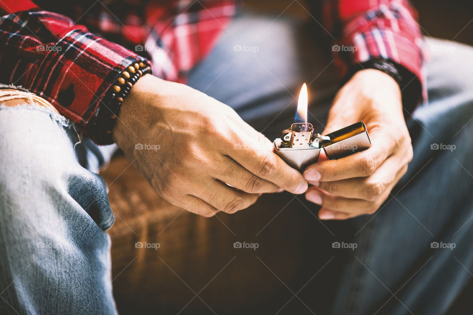 Lighter in man's hand