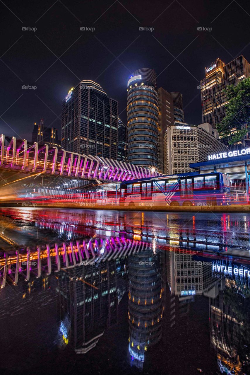 Sparkling Night Shape at Gelora Bung Karno Pedestrian Bridge in Jakarta City.