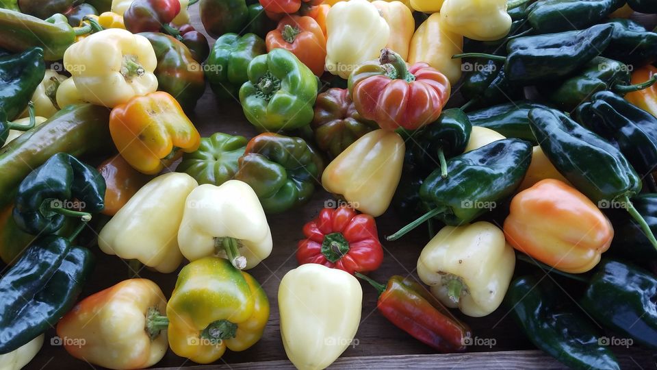 colorful peppers at a farmers market