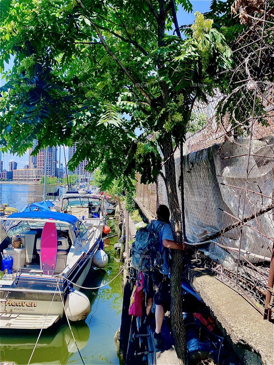 The way to salvation… or to „Salvation“, our boat leads over a long path of wide wood planks along the bulkhead. It’s a three minute walk that ends with a short climb down a ladder depending on the status of the tides. 2023. Hypnotic Productions