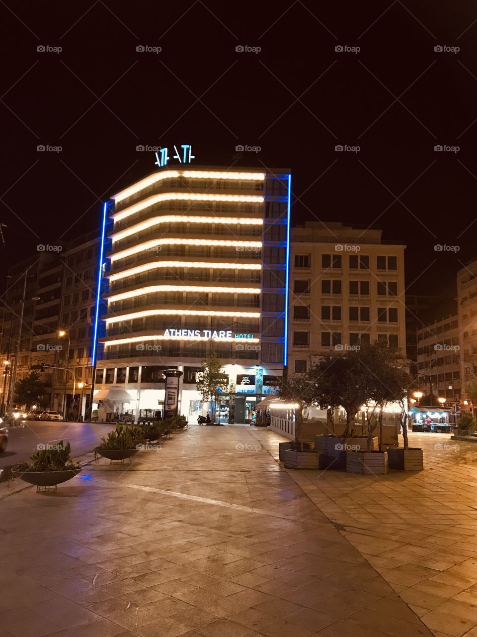 Athens center at night.