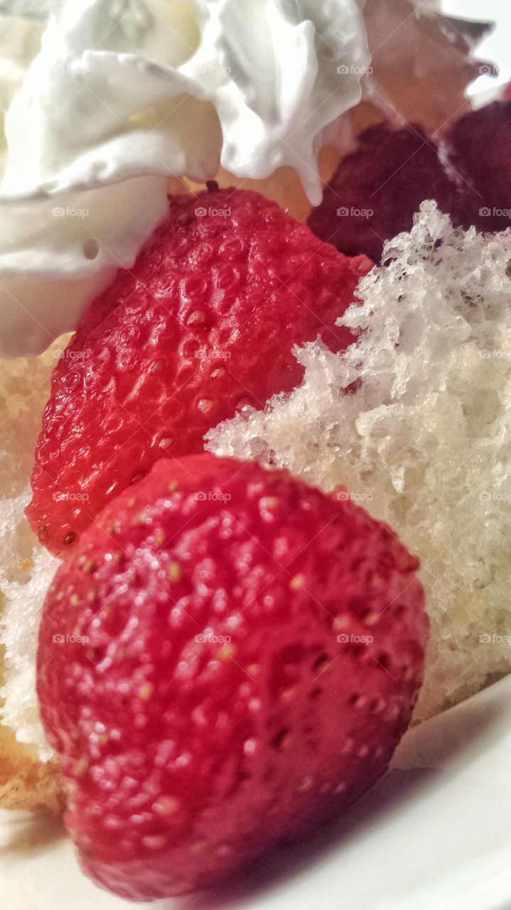 Strawberries & Whipped Cream on Angel Food Cake