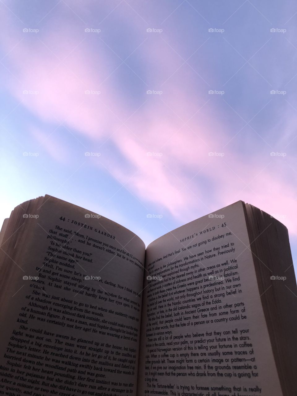 Reading Sophie’s World under the beautiful morning sky