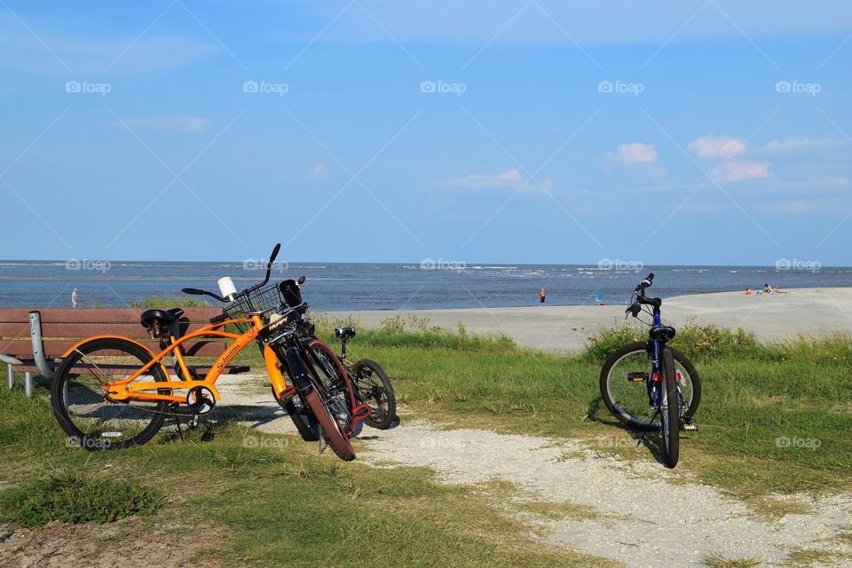 Bicycles by the ocean