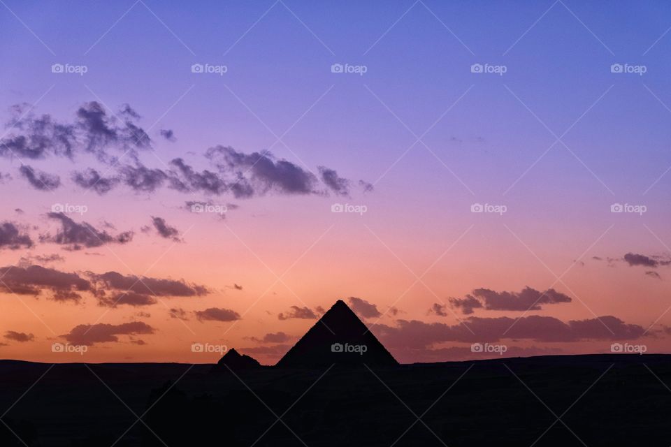 Beautiful twilight moment over The Great Pyramid of Giza