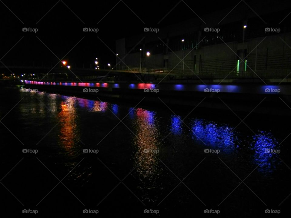 Bridge, City, Evening, Light, Reflection