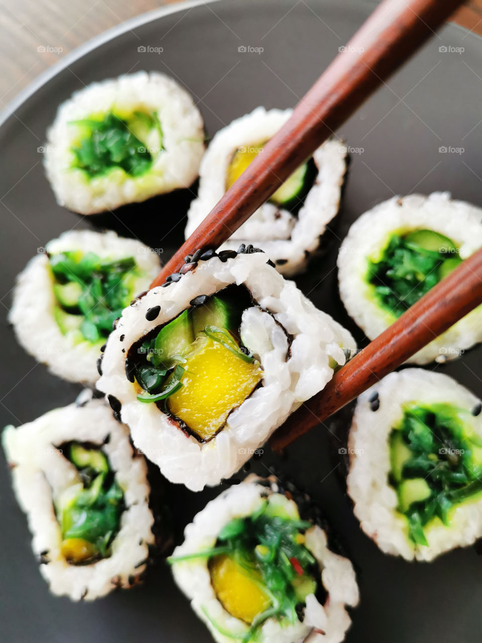 Vegetarian sushi. Traditional Japanese food.