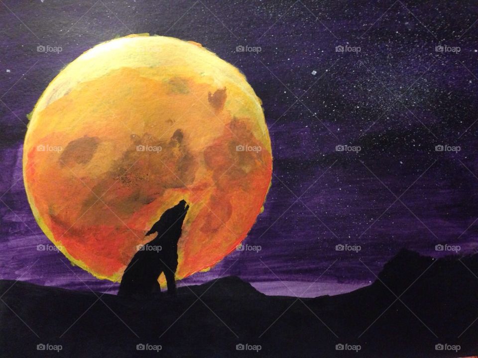 full moon. wolf