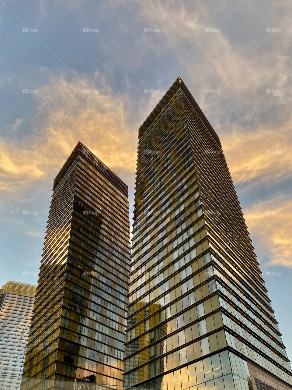 Sunset above the Veer Towers in Las Vegas Nevada 