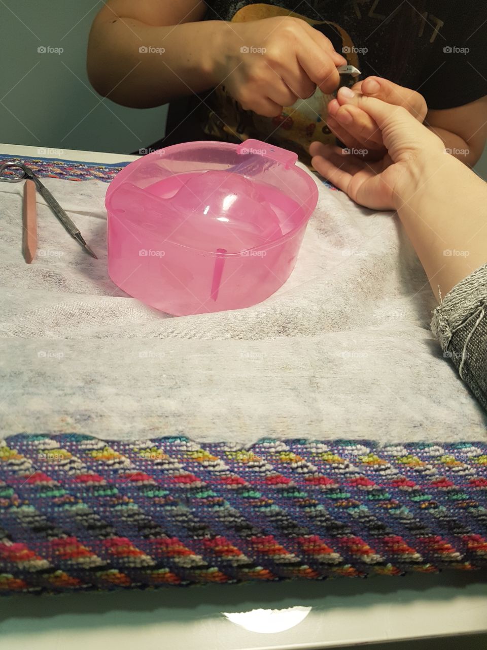 Manicure, silk, nails, hands