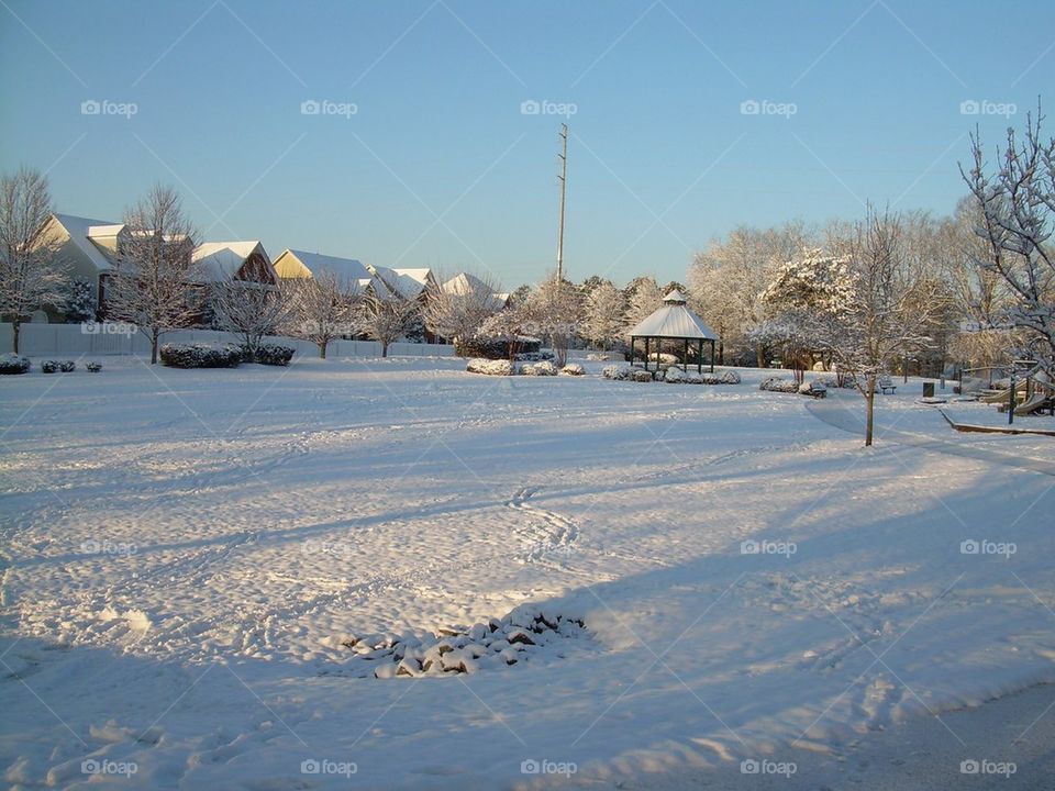 Park draped in snow