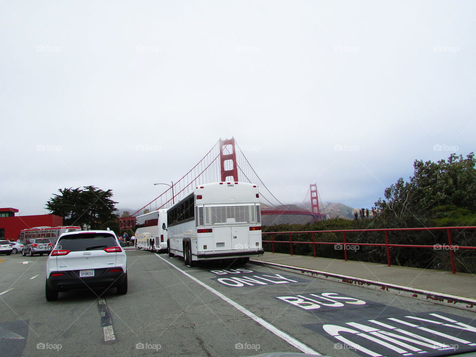 Golden Gate Bridge sitting in traffic in San Francisco California