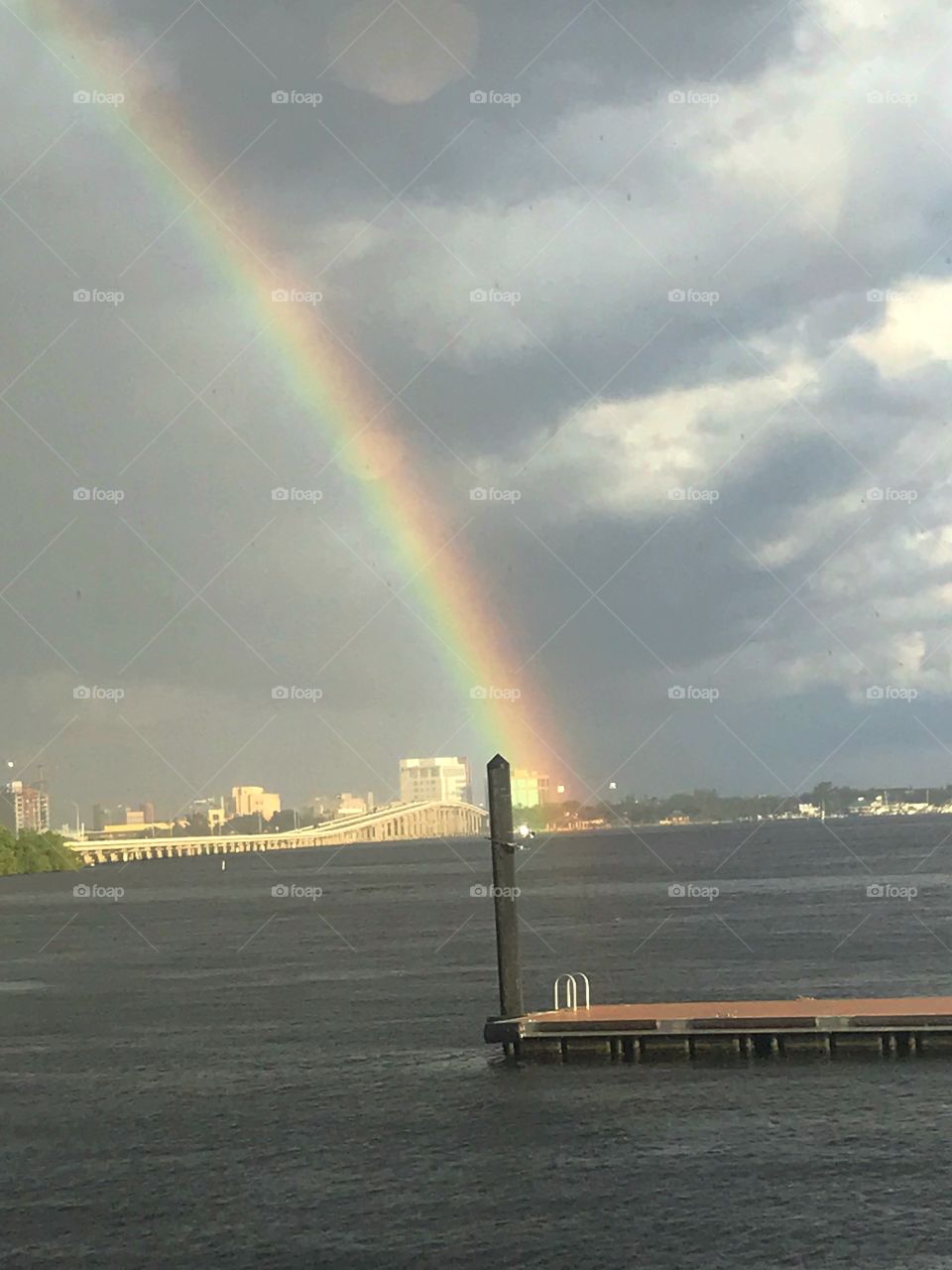 Rainbow over river