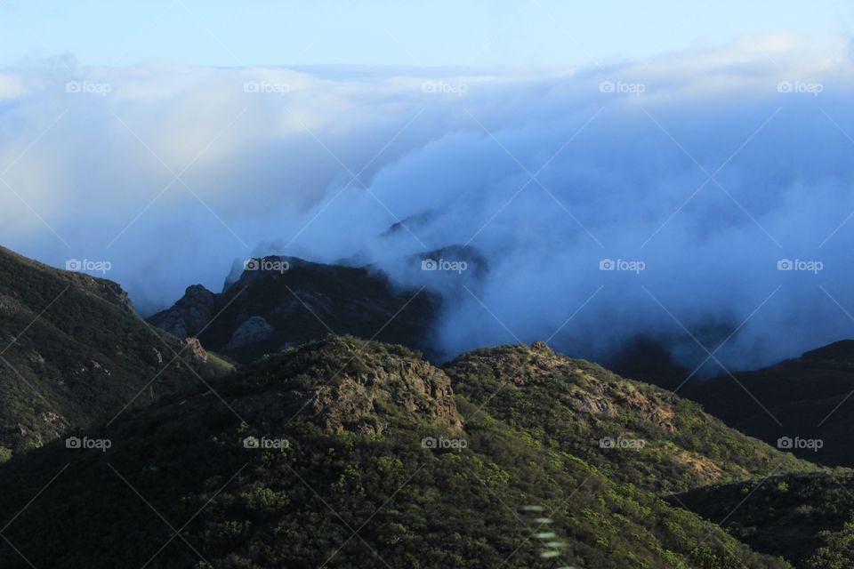 Fog rolling over the Santa Monica Mountains in California 