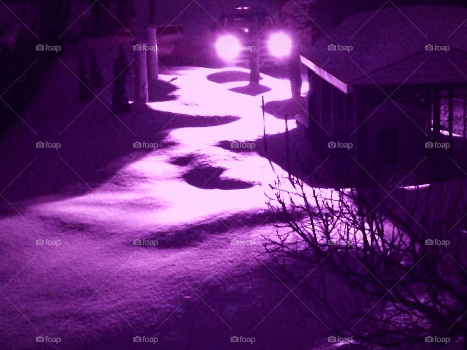 Purple light reflection on snow 