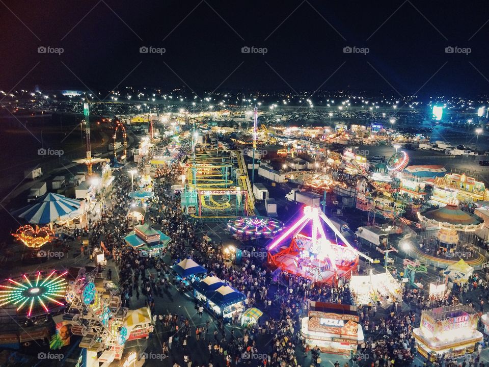 The Fair at night. . New Jersey's State fair in the Meadowlands, at night on top of the Ferris wheel. 
