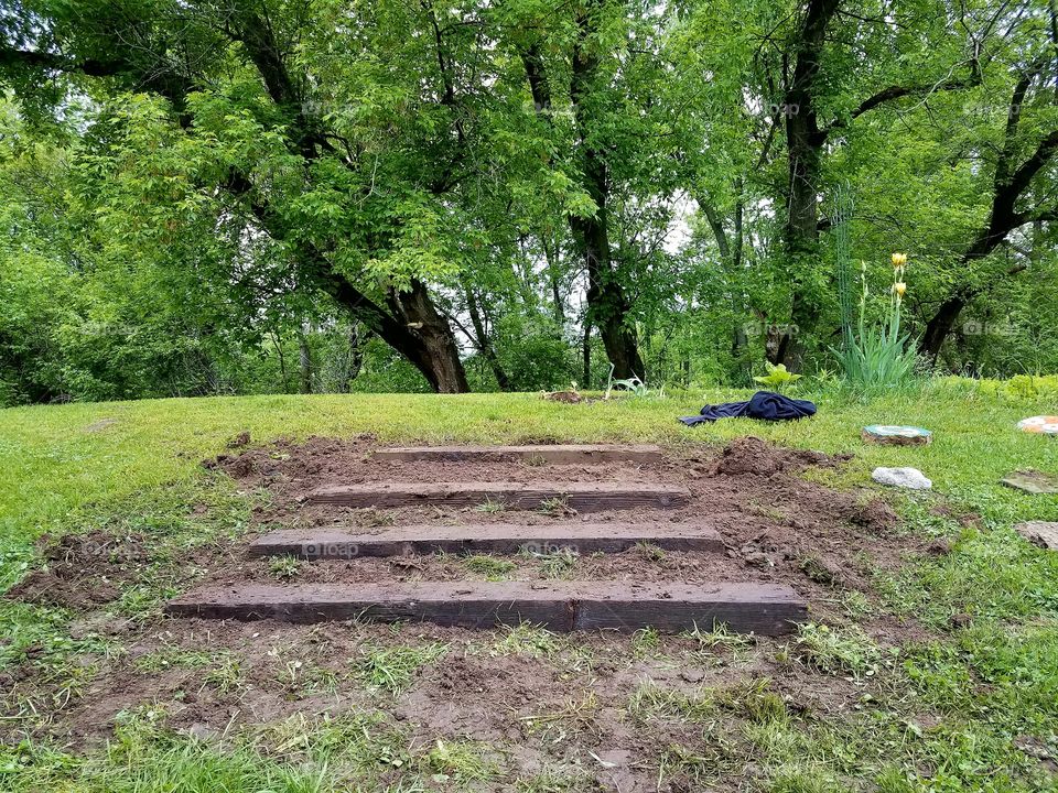 Our steps and rock garden work in progress