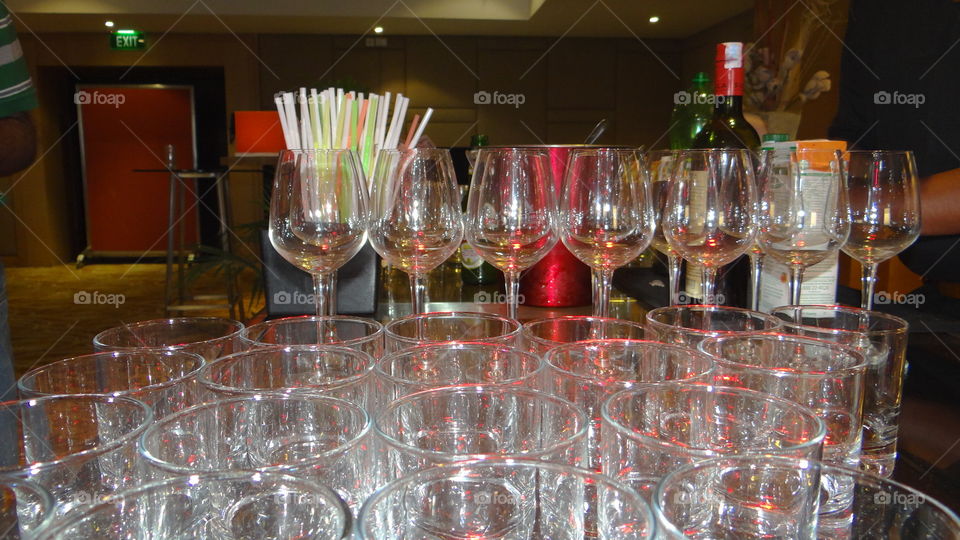 Wine glasses in bar
