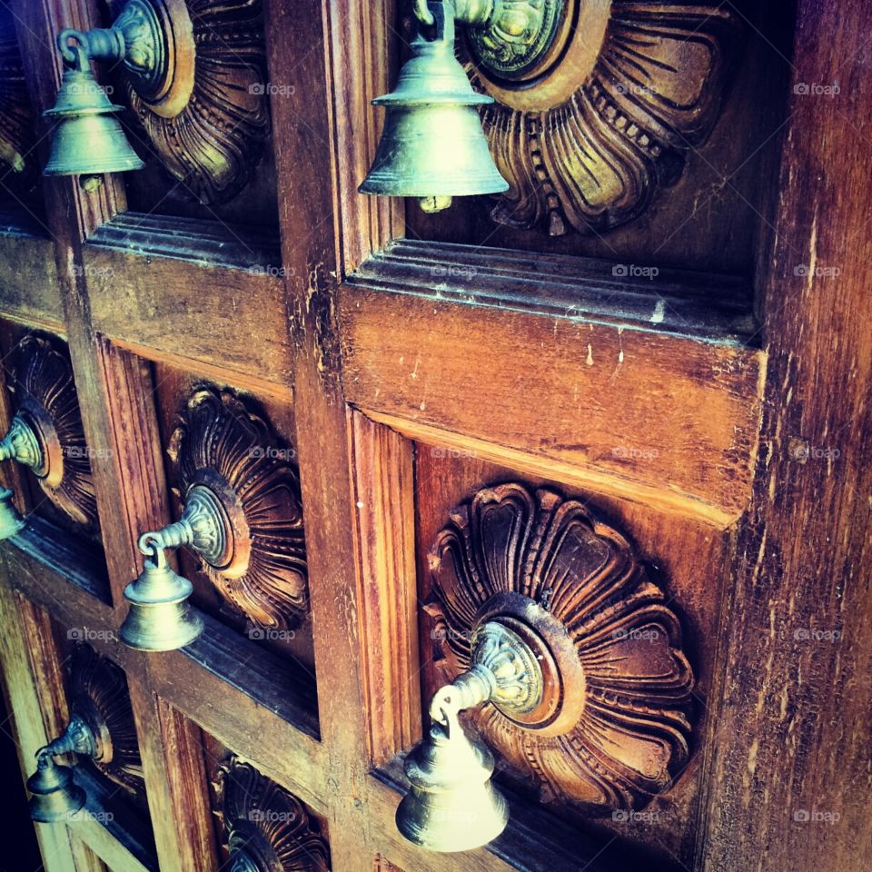 Temple Wooden Door with Bells