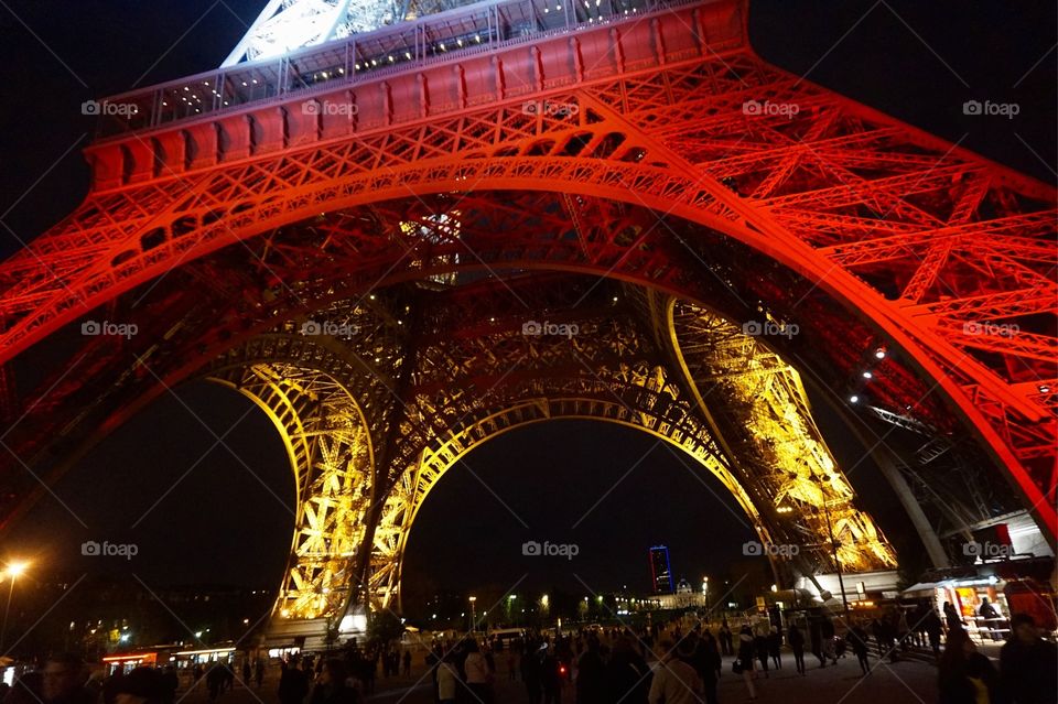 The Eiffel Tower lit up after the Paris attacks, Nov 2015