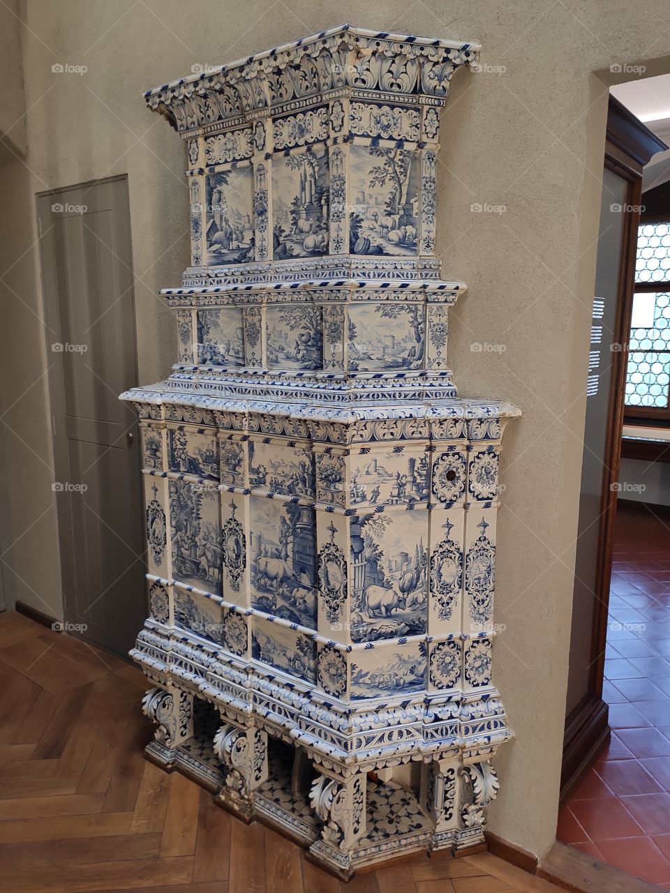 Old ceramics decorated furnace