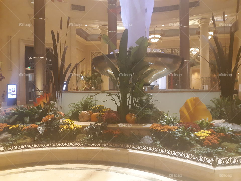 Autumn leaves and beautiful pumpkins on display at the Palazzo hotel in Las Vegas NV