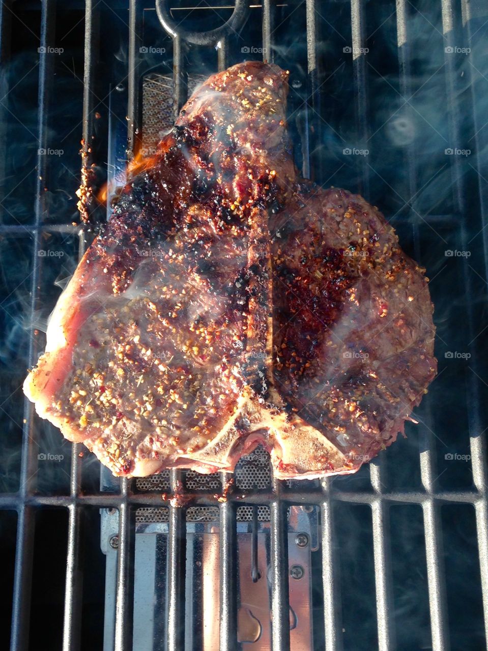 Flaming T-bone Steak. Flaming T-bone Steak