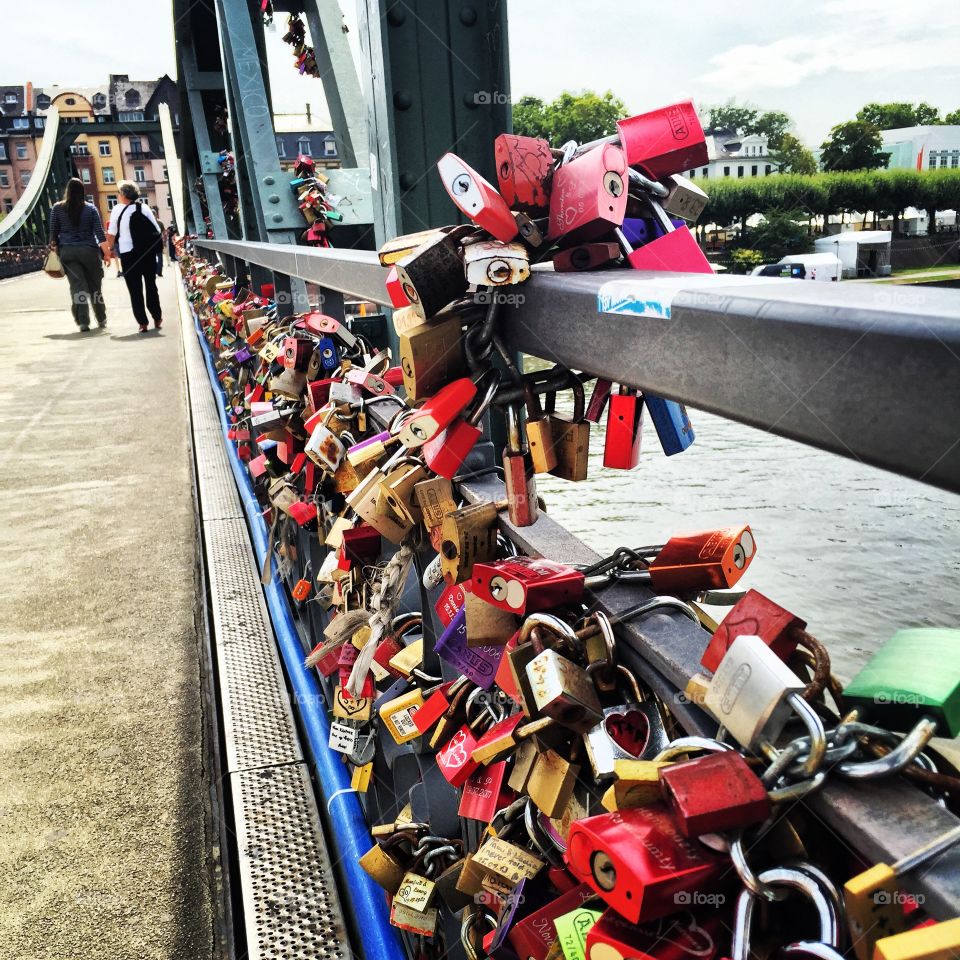 Love locks on a bridge in Frankfurt 